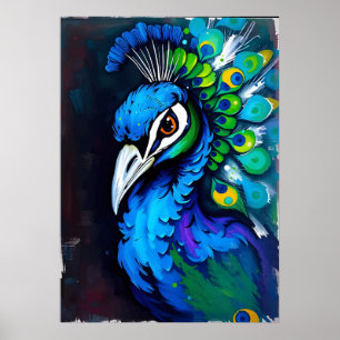 Radiant Peacock Splash Art – Kleurrijke vogelkunst Poster