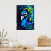 Radiant Peacock Splash Art – Kleurrijke vogelkunst Poster (Keuken)
