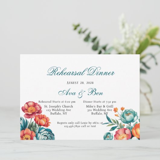 Radiant Peony Bouquet repetitie diner Kaart (Staand voorkant)