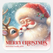 Radiant Personalized Santa and Rudolph Holiday   Vierkante Sticker (Voorkant)
