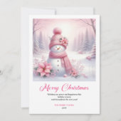 Radiant pink snowman winter kids card digital file feestdagenkaart (Voorkant)