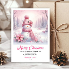 Radiant pink snowman winter kids card digital file feestdagenkaart