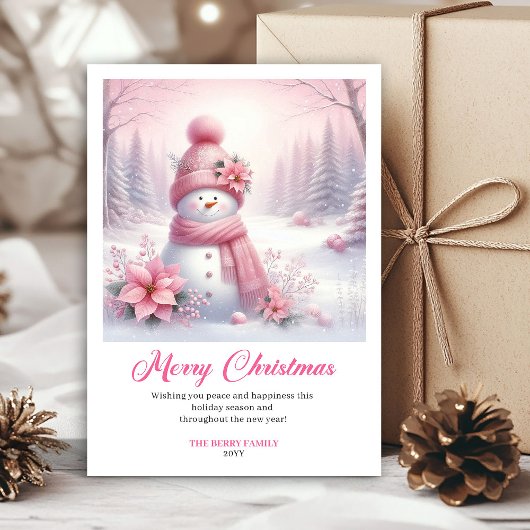 Radiant pink snowman winter kids card digital file feestdagenkaart