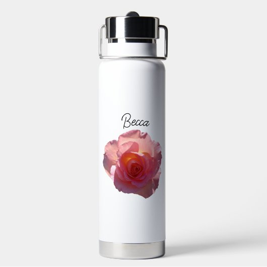 Radiant Pink Tea Roos gepersonaliseerd Waterfles (Achterkant)