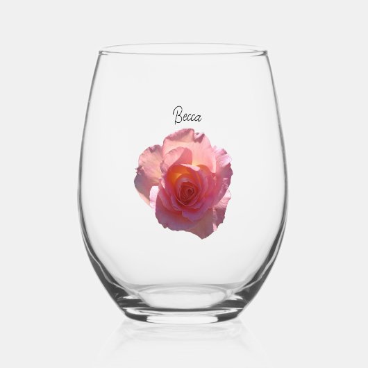 Radiant Pink Tea Roos gepersonaliseerd Wijnglas Zonder Voet (Voorkant)