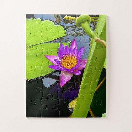 Radiant Purple Water Lily in Tranquil Pond Legpuzzel (Verticaal)