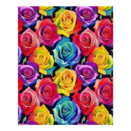 Radiant rainbow roses, bright floral print perfect poster