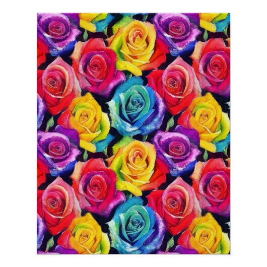 Radiant rainbow roses, bright floral print perfect poster (Voorkant)