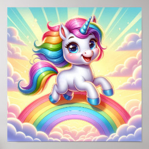 Radiant Rainbow Unicorn - Fantasy kinderkamer Kind Poster