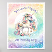 Radiant Rainbow Unicorn Verjaardag Welkom Teken Poster (Voorkant)