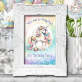 Radiant Rainbow Unicorn Verjaardag Welkom Teken Poster