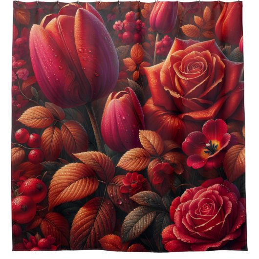 "Radiant Raindrop Herfst Floral Art" Douchegordijn (Voorkant)