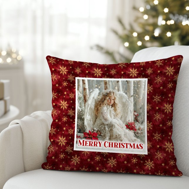 Radiant Red and Gold Angel Vintage Christmas  Kussen (Radiant Red and Gold Angel Vintage Christmas Pillow)