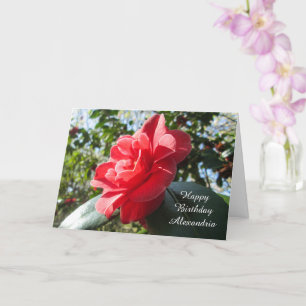 Radiant Red Camellia - Gepersonaliseerde Verjaarda Kaart