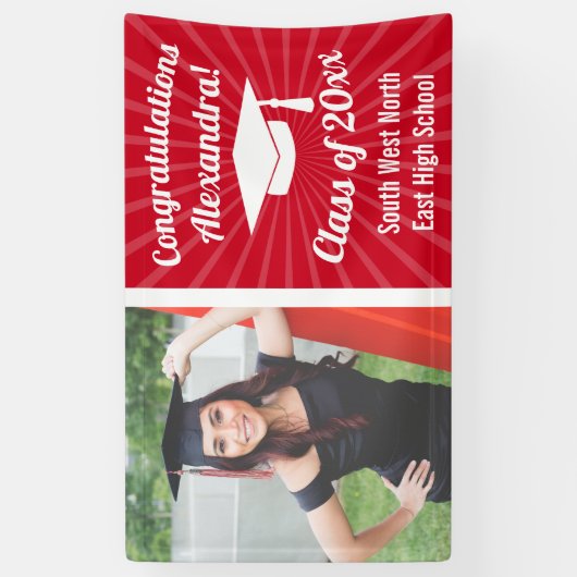 Radiant Red Custom Photo Afstuderen Banner (Verticaal)