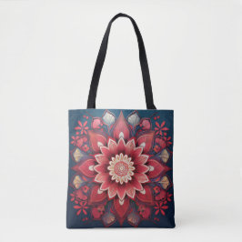 Radiant Red Floral Mandala Art Tote Bag