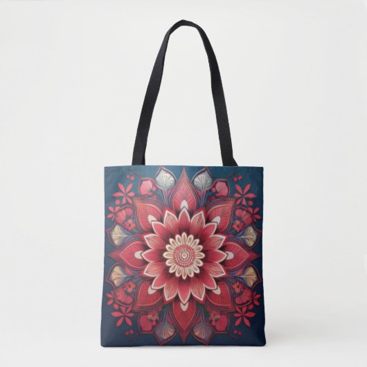 Radiant Red Floral Mandala Art Tote Bag (Voorkant)