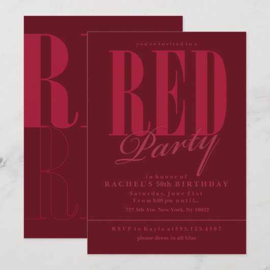 Radiant Red Party-uitnodigingen Kaart (Voorkant / Achterkant)