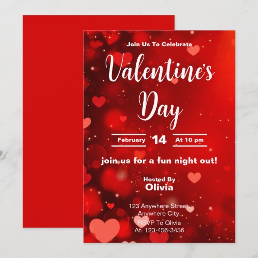 Radiant Red Valentijnsdag Night Out Uitnodiging (Voorkant / Achterkant)