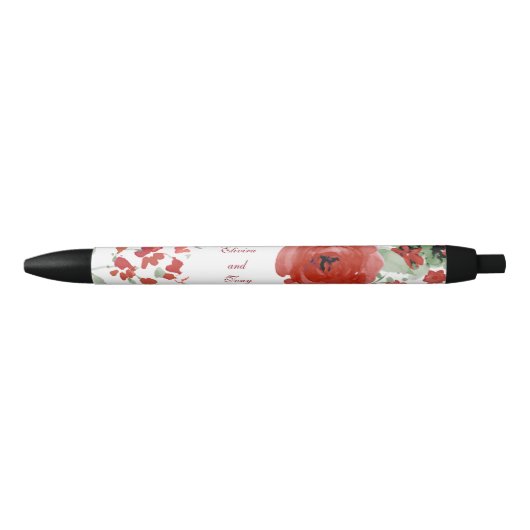 Radiant Red Waterverf Rozen Zwarte Inkt Pen (Voorkant)