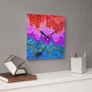 "Radiant Reflection" Kleurrijke Abstracte kunst Vierkante Klok