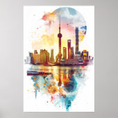 Radiant Rhapsody: Shanghai Pudong Skyline Poster (Voorkant)