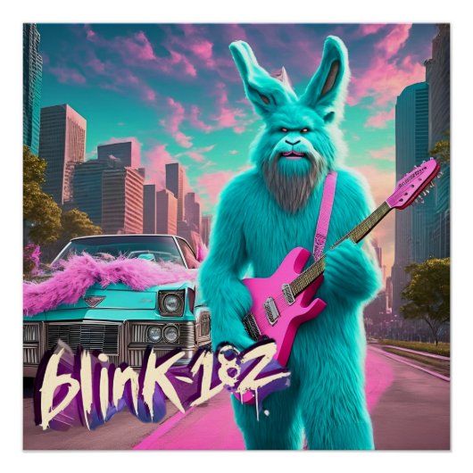 Radiant Rocker: Bigfoot Bunny Shreds - A Blink-182 Perfect Poster (Voorkant)