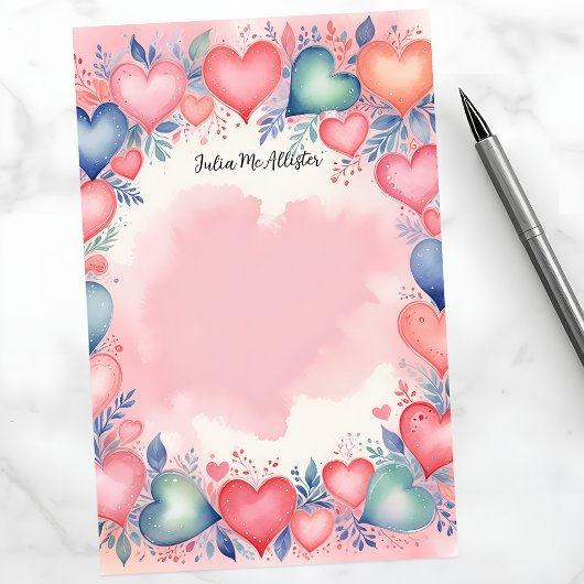 Radiant Romantic Dreamy Artistic Waterverf Hearts Briefpapier