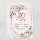 Radiant Rose Gold Blush Floral 50th Birthday  Kaart (Voorkant)