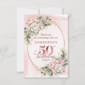 Radiant Rose Gold Greenery 50th Birthday Thank You Bedankkaart (Voorkant)