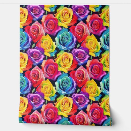 Radiant roses motifs, watercolor floral pattern behang (Afrollen)