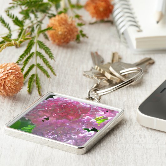 Radiant Roze hydrangeas, roze bloemen roze bloemen Sleutelhanger (Zijkant)