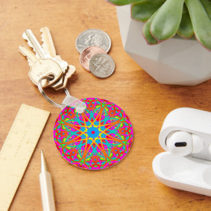 Radiant Roze Kleurrijke Boho Mandala Sleutelhanger