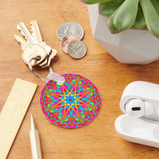 Radiant Roze Kleurrijke Boho Mandala Sleutelhanger (Bureau)