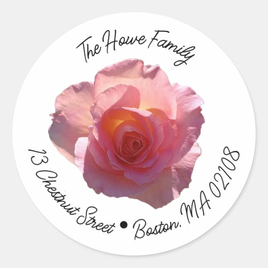 Radiant Roze Thee Roos Rond retour adreslabel Ronde Sticker (Voorkant)