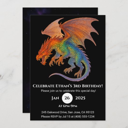 Radiant Scale Dragon Birthday Invitation Kaart (Voorkant / Achterkant)
