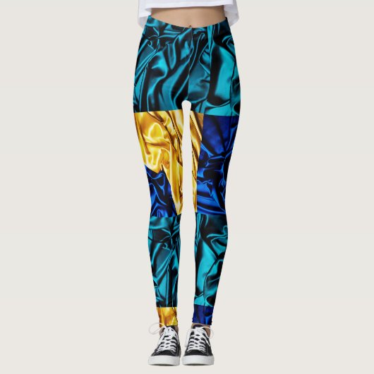 Radiant Silk Blue & Gold Leggings (Voorkant)