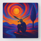 Radiant Solitude Abstract Expression in Blue ,fire Vierkante Klok (Voorkant)