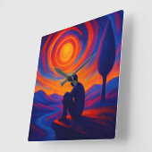 Radiant Solitude Abstract Expression in Blue ,fire Vierkante Klok (Hoek)