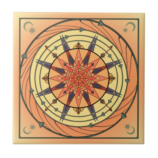 Radiant Sun Art Mandala Ceramic Tile Tegeltje (Voorkant)