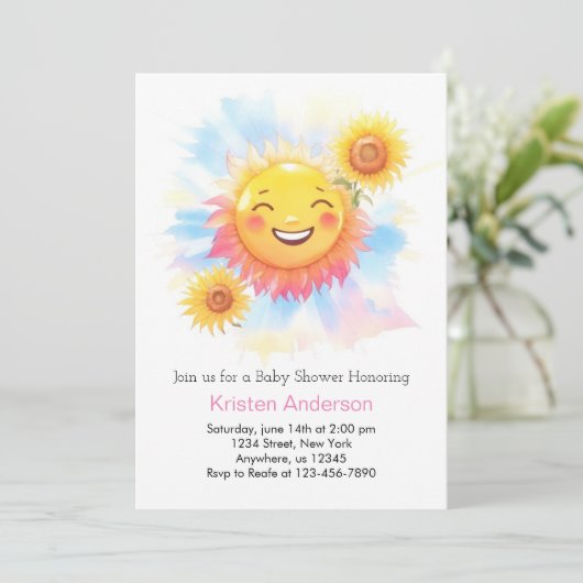 Radiant Sun Boho Meisje Baby shower Kaart (Staand voorkant)