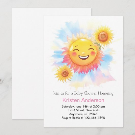 Radiant Sun Boho Meisje Baby shower Kaart (Voorkant / Achterkant)