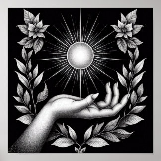 Radiant Sun with Botanical Touch and Feminine Poster