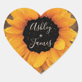 Radiant Sunflower Rustic Wedding Names Monogram Hart Sticker