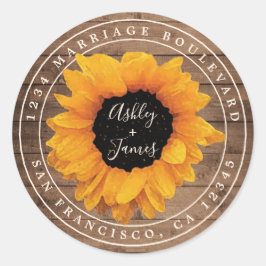 Radiant Sunflower Rustic Wedding Return Address Ronde Sticker