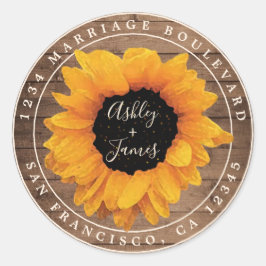 Radiant Sunflower Rustic Wedding Return Address Ronde Sticker