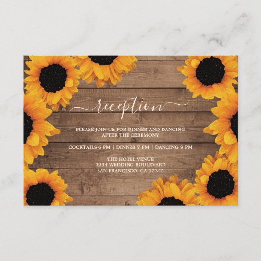 Radiant Sunflower Rustic Wood Weddenschap Informatiekaartje (Voorkant)