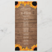 Radiant Sunflower Rustic Wood Wedding Programmakaart (Achterkant)