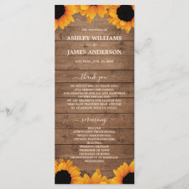 Radiant Sunflower Rustic Wood Wedding Programmakaart