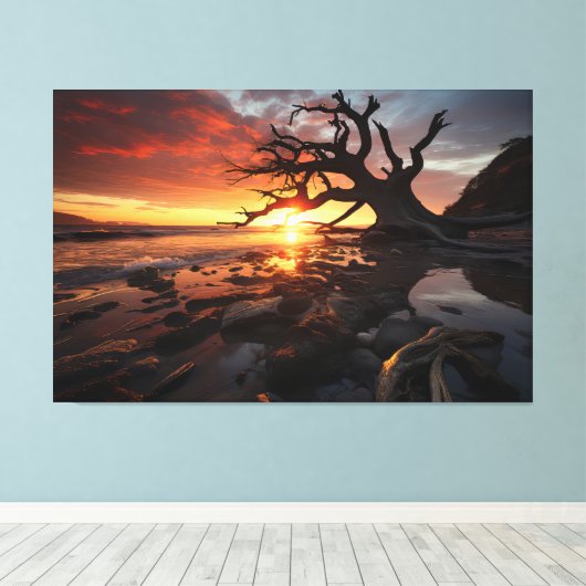 Radiant Sunset Serenity - 3D-Natuur landschapsontw Canvas Afdruk (Insitu (Houten vloer))